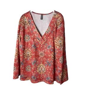 Noracora Women's Top Plus Size XXL 2XL Long Sleeves V-Neck Red Blue Gold Purple